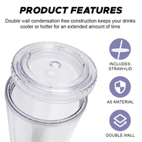 Vente en gros de gobelets à double paroi en plastique transparent sans BPA de 12 oz, 16 oz et 24 oz, pour jus, eau, thé, café, avec paille et couvercles