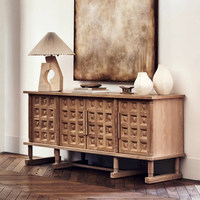 Console multimédia en bois massif de style antique avec un grand espace de rangement et un design français/Wabi-Sabi/rétro pour le salon, meubles de maison