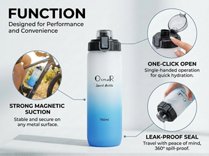 Bouteille d'eau Osmar Sport 750 ml avec verrouillage magnétique, coque durable, valve anti-morsure pour le cyclisme, la randonnée et le VTT - Product Image 2