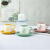 Tasses à café et soucoupes personnalisées en céramique blanche avec logo, motif lapin, pour cappuccino, espresso et latte – Cadeau de Pâques très prisé