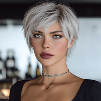 Nouvelle Arrivée Été 2026 – Perruque Courte Bob Synthétique Blanche Dorée Superposée Effet Cheveux Naturels Raides Transparente SM491 – Vente en Gros
