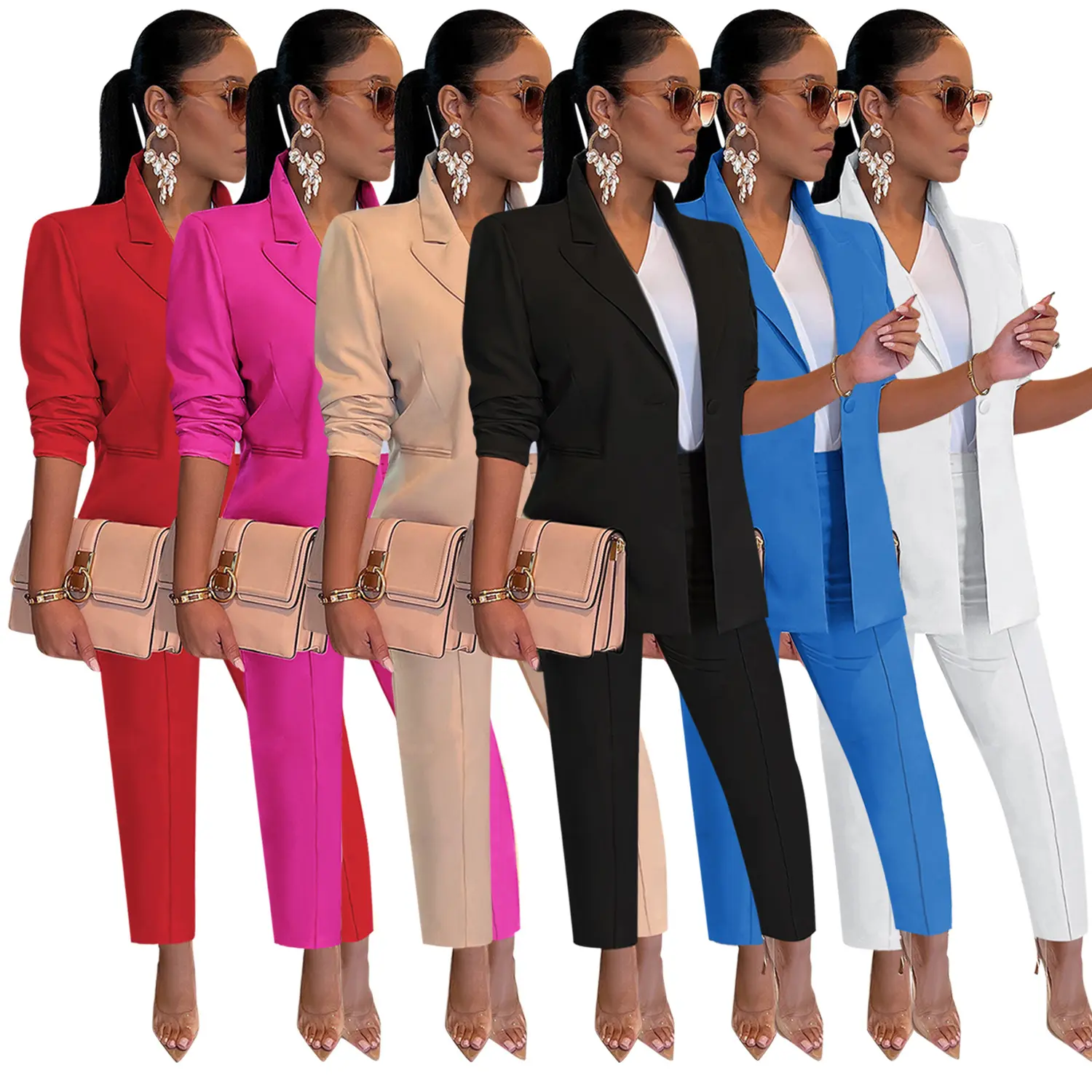 ชุดสูทและกางเกง2ชิ้นสำหรับธุรกิจ OL ของผู้หญิงชุดสูทและกางเกงเข้ารูป2023ใหม่