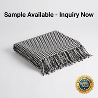 Designer Hahnentritt-Akzent-Decke mit Fransen und Quasten für Sofa und Bett, Schicke Karierte Jacquard-Decke für Ästhetische Raumdekoration