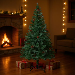 Sapin de Noël Artificiel 1,80 m Vert avec Pommes de Pin, Élément Décoratif d'Intérieur Léger, Installation Facile, Base Autoportante - Product Image 2