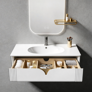 Set di Mobili da Bagno Moderni di Alta Gamma, Mobile Sospeso Bianco con Lavabo Singolo e Specchio LED - Product Image 5