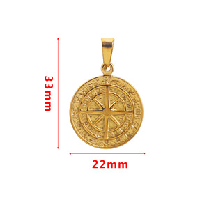 Colgante de brújula de acero inoxidable chapado en oro PVD |   Colgante Duradero y Resistente a la Decoloración para Hombres y Mujeres - Product Image 2