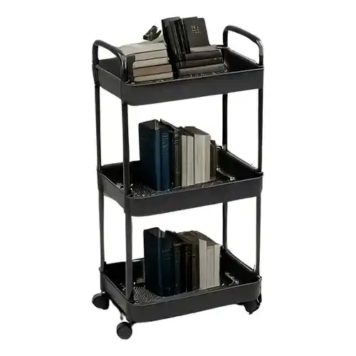 Practical 3-Tier Rolling Organizer Cart Stainless Steel Plastic Wooden Plastic Storage Kitchen Bathroom Wheels Spice