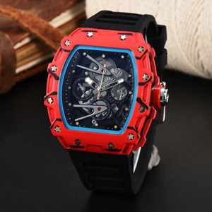 Reloj de cuarzo multicolor con esqueleto, correa de caucho, forma de barril, reloj para hombre, reloj casual para hombre, reloj de cuarzo de alta calidad. - Product Image 5