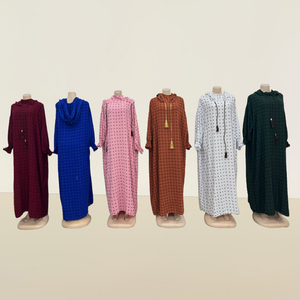 عباية الشرق الأوسط رداء إسلامي مطرز ثوب نوم فضفاض بحبل بغطاء رأس فستان طويل الأكمام - Product Image 3