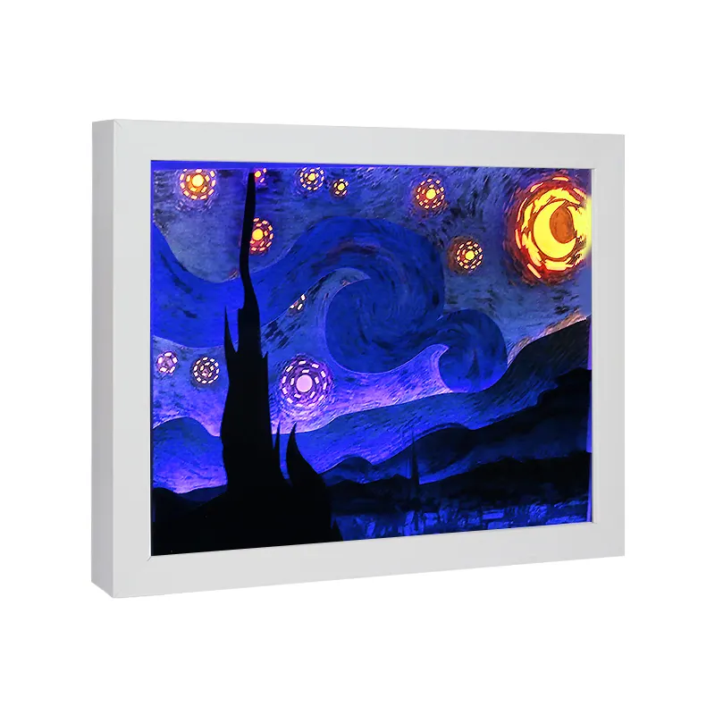 Automatically colour change paper craft shadow picture box frame 3D wall art photo frame paper cut light box For Home Decoration