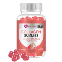 Gummies de collagène OEM multivitaminées saveur pêche, biotine, vitamine C, soin de la peau, des cheveux et des ongles, complément beauté pour femmes, 60 gummies
