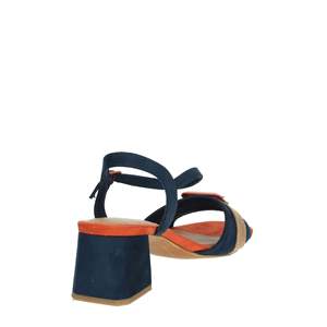 Sandalias de tacón para mujer Marco Tozzi, color azul marino, con hebilla naranja, tacón cuadrado, talla 44 - Product Image 3