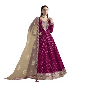Conjunto de Dupatta de Georgette de Diseño Indio para Mujer, con Bordado en Ambos Lados, Trabajo de Fantasía, Vestido Anarkali de Chanderi Butti para Boda - Product Image 1