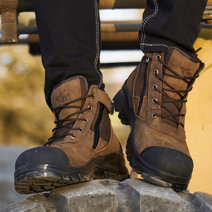 Botas antipenetración de cuero nobuk cómodas con cremallera lateral para hombre de Australia, zapatos de trabajo de seguridad de color marrón oscuro para hombre - Product Image 1