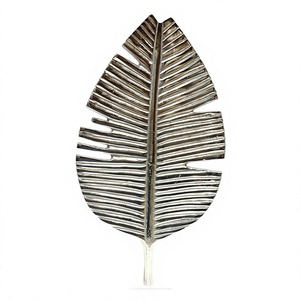 Escultura Moderna de Hoja de Plátano de Metal Plateado, Estatua de Hoja Dividida, Objeto de Arte Botánico sobre Base Cuadrada, Decoración para el Hogar - Product Image 1
