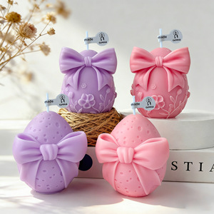 Bowknot Easter Egg Shaped Scented Soy Wax <b>Candle</b> Multi Color Embossed Floral Decor <b>Candle</b> For Home Party <b>Gift</b> - Product Image 2