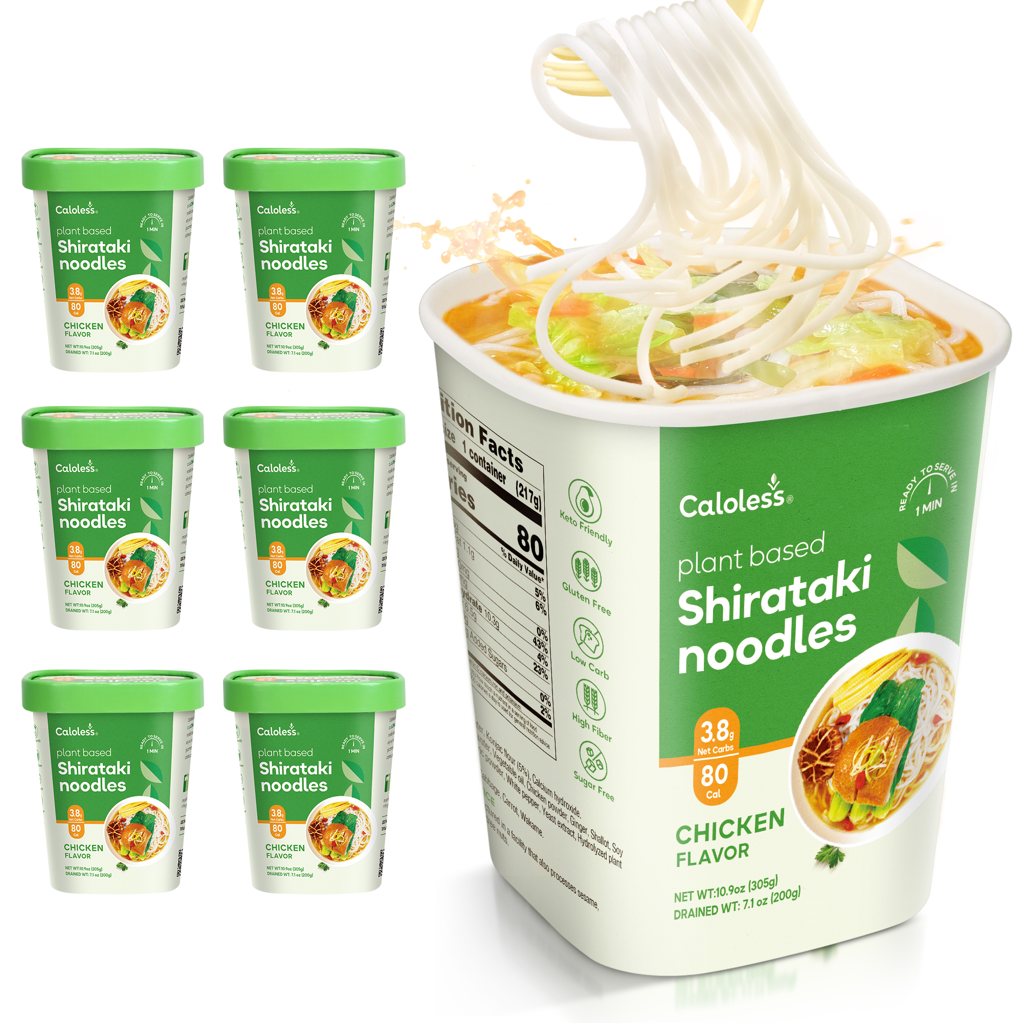 Caloless Konjac Shirataki Fideos fideos instantáneos sabor a pollo pasta fideos taza chino comiendo Curry tailandés Halal