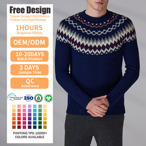 Pull en laine à col rond personnalisé avec logo OEM ODM, manches longues, pull tricoté d'hiver pour homme, pull jacquard géométrique - Product Image 2