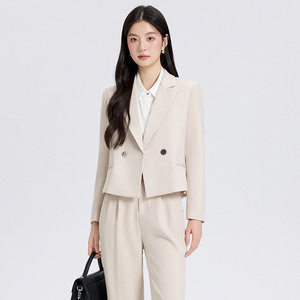 Women's Suit Set Off White Solid Color Anti-Wrinkle Polyester Casual Wear for Office and Interviews - Product Image 1