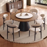 Luxuriöses Modernes Rundes Massivholz-Marmor-Esstisch-Set mit Stühlen, für 4, 6, 8 Personen, Drehbare Restaurant-Möbel-Designs