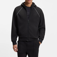 Sweat à capuche zippé pour homme personnalisé, avec passepoil contrastant, manches raglan, en polaire technique, noir, style streetwear, pour l'entraînement sportif