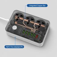 Cable de Extensión con Enchufe Schuko Europeo de 3 Vías y Logotipo Personalizado al por Mayor, con 5 USB y 1 Tipo C PD de Carga Rápida, Enchufe Universal con Certificación CE