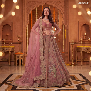 Ensemble Lehenga Rose Brodé de Perles, Robe de Mariée, Dupatta en Tulle, Blouse, Jupe, Tenue de Cérémonie Nuptiale, Silhouette Trapèze Amovible - Product Image 1
