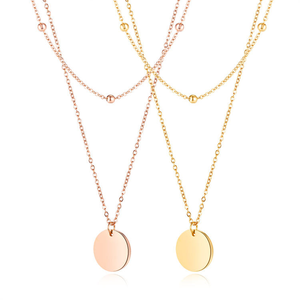 จี้ห้อยคอสแตนเลสสตีลชุบทอง 18K แบบมินิมอล ปรับแต่งลวดลายได้ พร้อมจี้ทรงกลมและสร้อยลูกปัด - Product Image 2