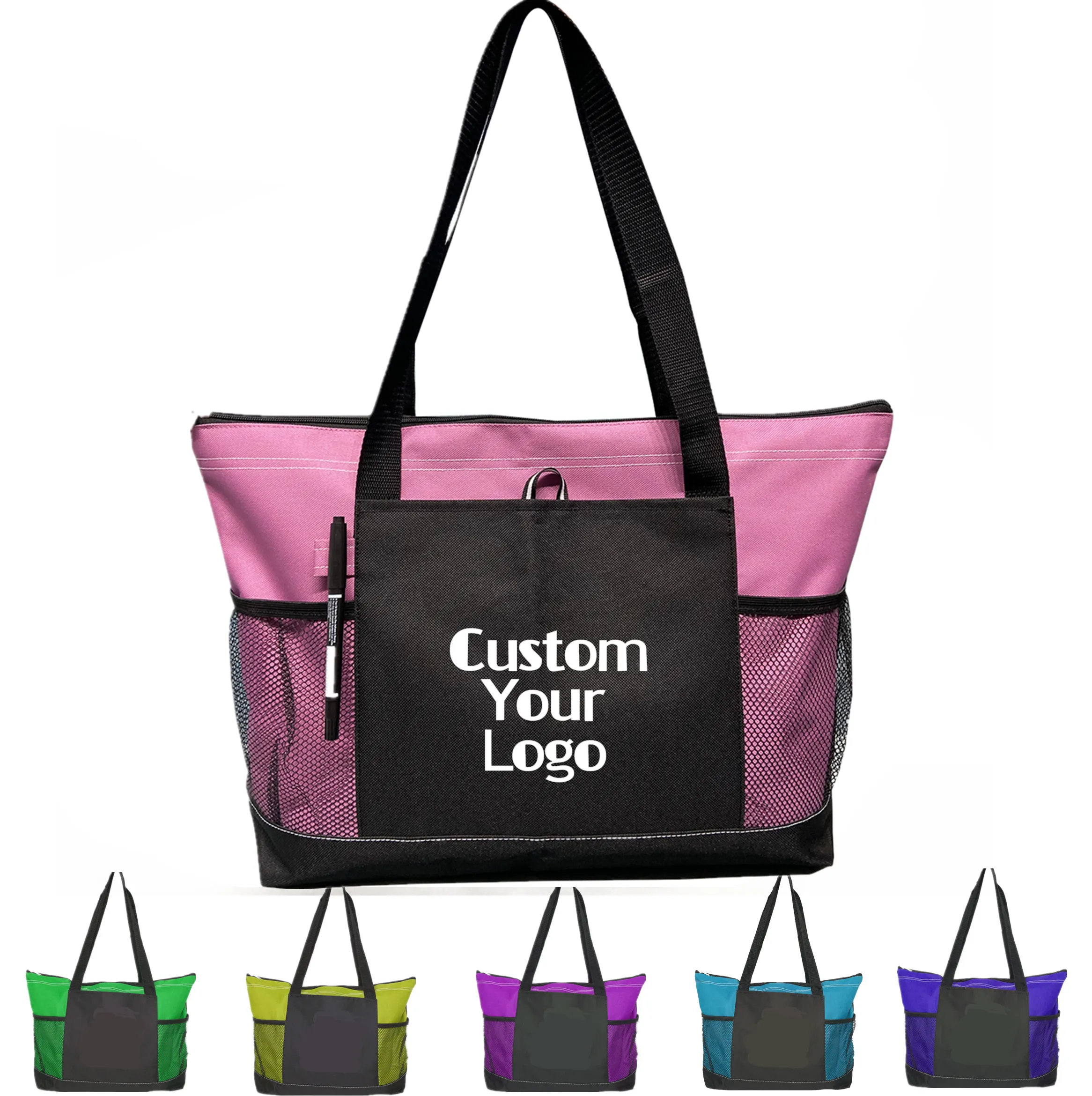 Custom Pink And Black 600d Polyester Oxford Personalized Stethescope Nurse Gift Nursing Tote Bag with Mesh Side Pockets