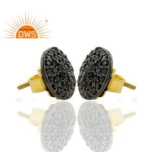 Boucles d'oreilles clous en diamant noir pavé véritable, bijoux en or massif 14 carats et argent sterling 925, fournisseur de boucles d'oreilles clous - Product Image 2