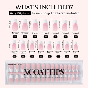 XCOATTIPS 150 faux ongles de haute qualité en gros, forme cercueil moyenne, couvrance totale, French Manucure, en gel souple, à presser - Product Image 6