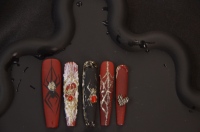 Toile d'araignée 3D Designs Long Coffin Matte Nails pour Halloween Noir ABS French Style Press-on Nails