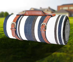 Custom Made Logo Outdoor <b>Camping</b> Waterproof Picnic <b>Mat</b> White Blue Striped <b>Mat</b> 3 Layers Acrylic <b>Foam</b> PEVA Roll up Picnic Blanket - Product Image 4