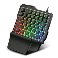 Teclado RGB para juegos de una mano, 35 teclas USB con cable Rainbow Letters Glow Teclado de una sola mano con reposamuñecas Soporte Teclas multimedia