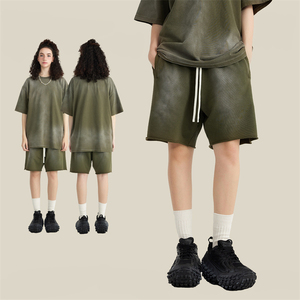 Short de survêtement d'été unisexe avec logo personnalisé sérigraphie Streetwear Vintage Sun Faded Acid Wash Shorts Heavyweight Cotton Men - Product Image 5