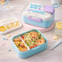 Boîte à bento carrée en plastique GREENSIDE, mignonne, pour le travail, à deux niveaux, avec trois compartiments, design divisé, compatible micro-ondes, avec couvercle et couverts