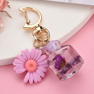 Porte-clés créatif avec boucle lune et marguerite, pendentif bouteille à vœux à paillettes liquides motif fleur mignonne, pour meilleure amie, femme, fille, cadeau pour sac à main, bijou - Product Image 2
