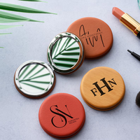 Miroir de poche compact en similicuir personnalisable avec logo, miroir de maquillage mini en cuir végétalien pour cadeau de douche