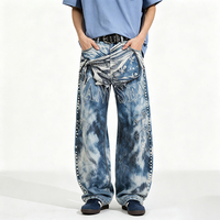 Pantalones Vaqueros Retro con Estampado 3D Estilo Cuchillo Curvo para Hombre, Estilo Casual y Relajado, Pantalones Anchos de Pierna Ancha