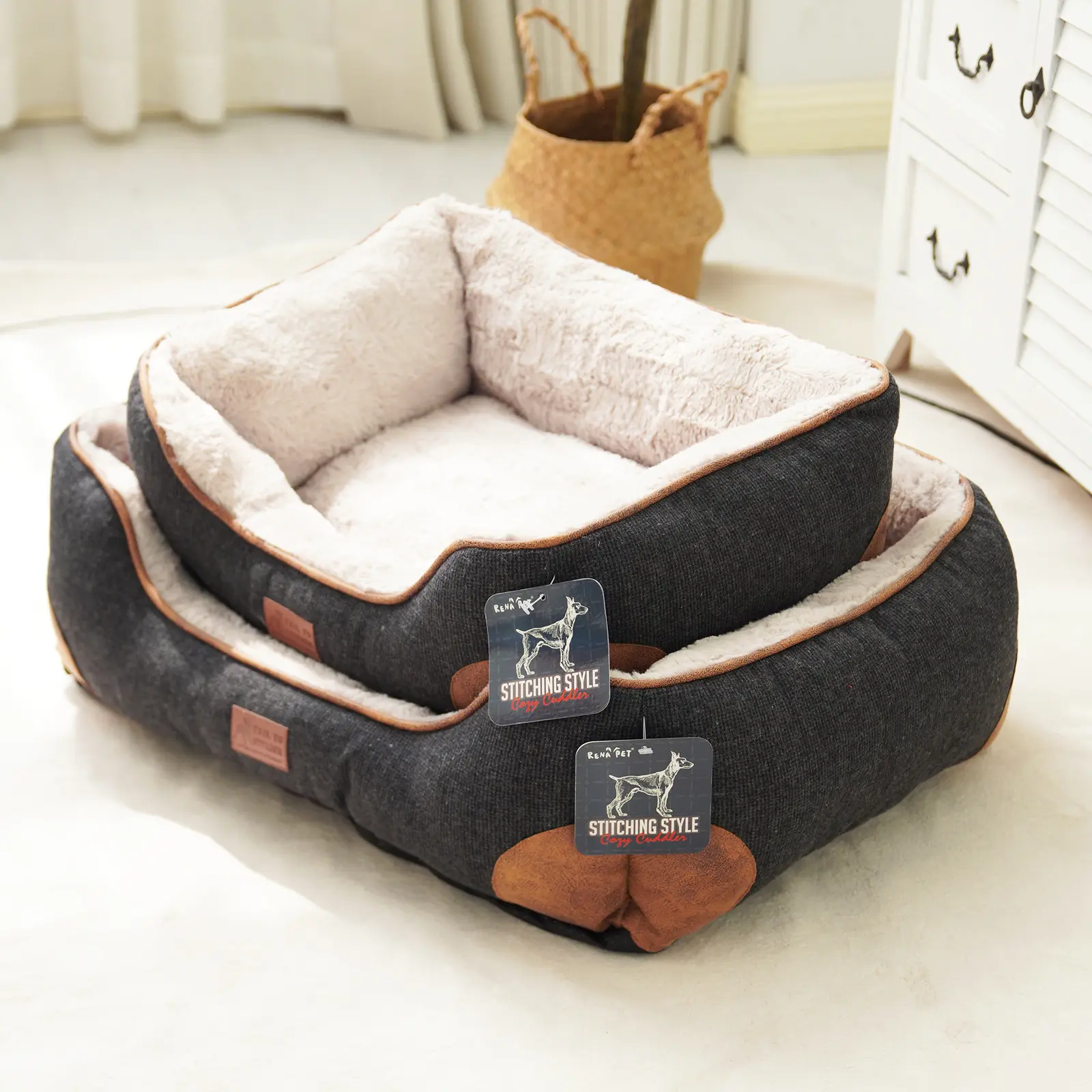 Cama de cachorro confortável para animais de estimação portátil de algodão e pelúcia curto por atacado
