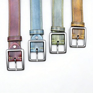 Belt Manufacturer Wholesale Retro Distressed Colorful Genuine Cowhide Leather Men's Belt <b>Tie</b>-dye Brush-Off Vintage Leather Belt - Product Image 3