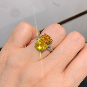 2026 New Trending Jewelry Eco-friendly Copper Geometric Cubic Zirconia Imitation Yellow Gem Open <b>Adjustable</b> Band <b>Rings</b> for Women - Product Image 6