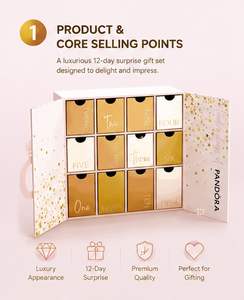 Boîte cadeau rose doré à 12 tiroirs avec poignée en ruban pour bijoux et petites surprises, calendrier de l'avent personnalisé pour bijoux - Product Image 2