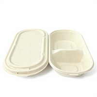 Op Maat Bedrukte 850Ml 1000Ml Bagasse Pulp Meelbox Met Deksel Biologisch Afbreekbare Wegwerp Bagasse Voedselcontainer Voor Afhaalmaaltijden