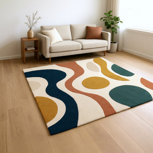 white <b>carpet</b> soft wool with multicolour wavy pattern eco friendly Non-Slip PET Friendly High Pile Durable Area Picnic Home - Product Image 1