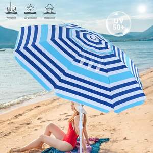 Sombrillas de playa azules con rayas de protección UV grandes y resistentes personalizadas con ancla de arena e inclinación para <span class=keywords><strong>patio</strong></span> al aire libre - Product Image 4