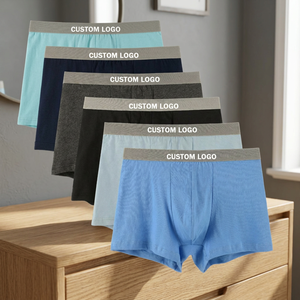 <b>Custom</b> Logo Men's Cotton <b>Boxer</b> Briefs Solid Color Mid-Rise Breathable 6-Pack Waistband Printing - Product Image 4