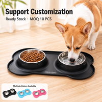 Bol double pour chien OEM avec tapis en silicone antidérapant, bol en acier inoxydable anti-fuite, abreuvoir étanche pour chiens et chats