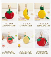 Porte-monnaie en cuir fait main, porte-clés et pochette à fermeture éclair en forme de fruits 3D (citron, fraise, banane), breloque et étui pour écouteurs