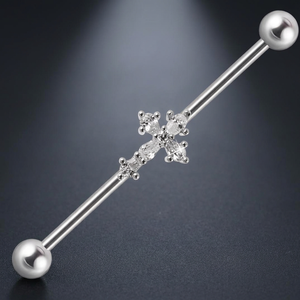 Orecchini a barra industriali 14G CZ a croce da donna, piercing per cartilagine in acciaio inossidabile 316L, 38mm, gioielli alla moda - Product Image 2